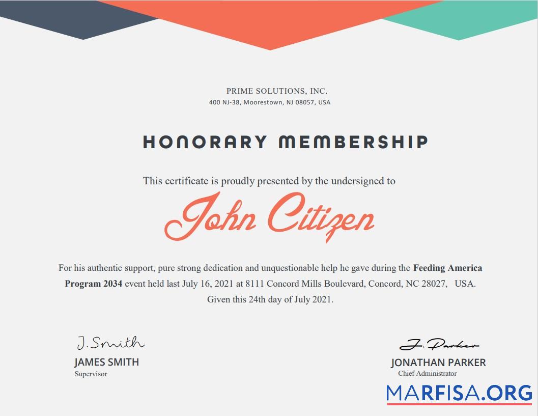 Printable USA Honorary cert download for verification